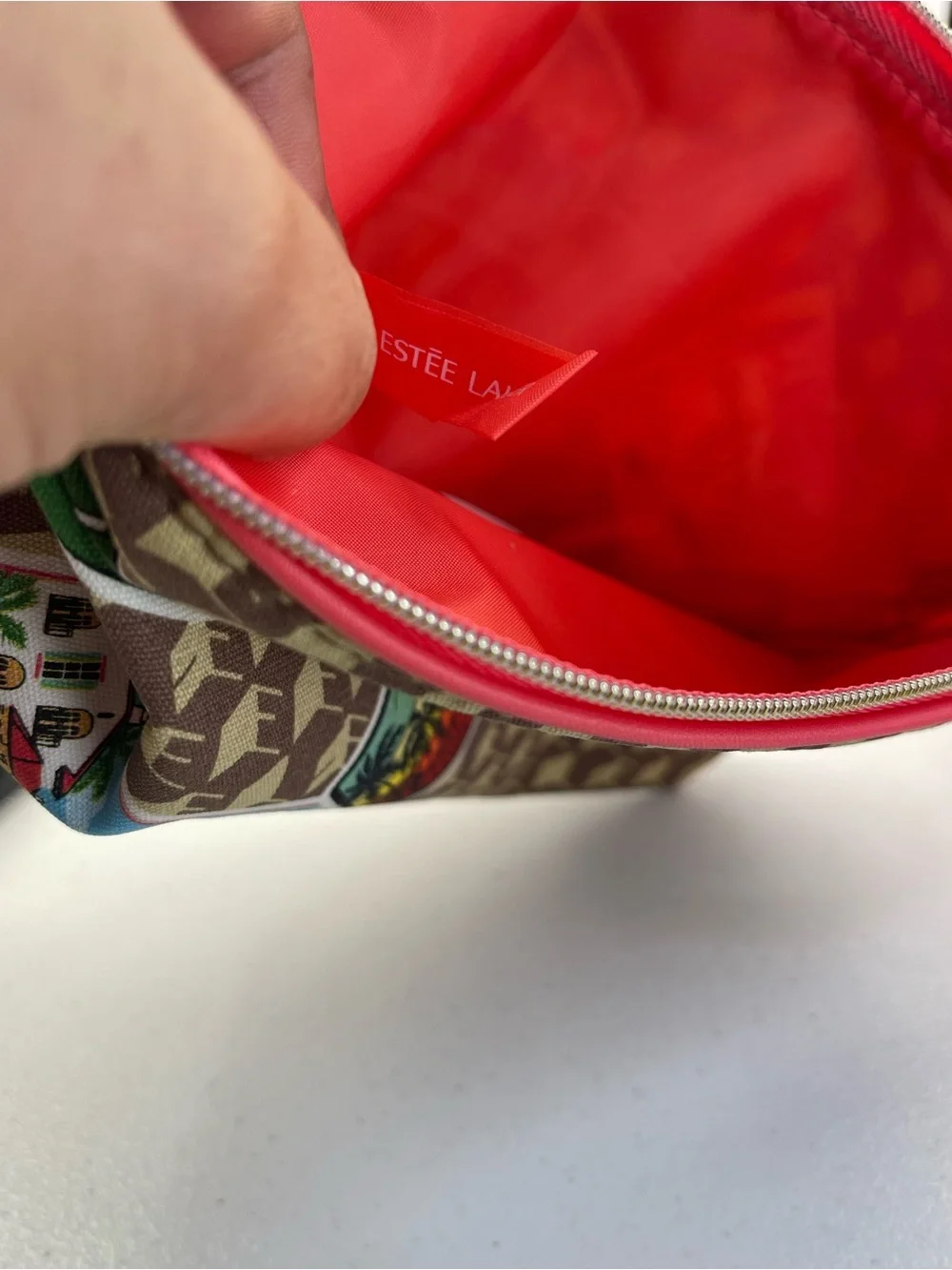 Estee Lauder Brown Patterned Cosmetic Pouch with Travel Patch Accents set of 3!